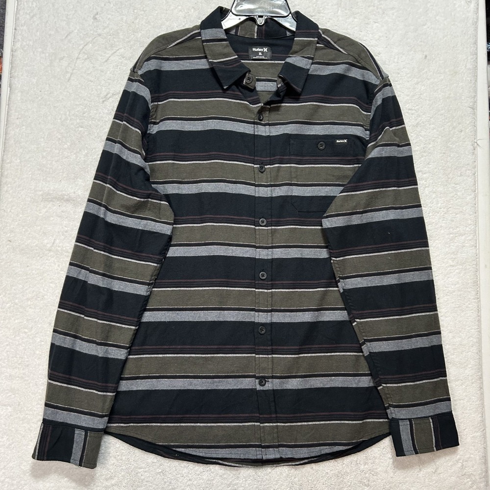 Hurley Mens Size XL Black Portland Striped Long Sleeve Button Up Shirt
